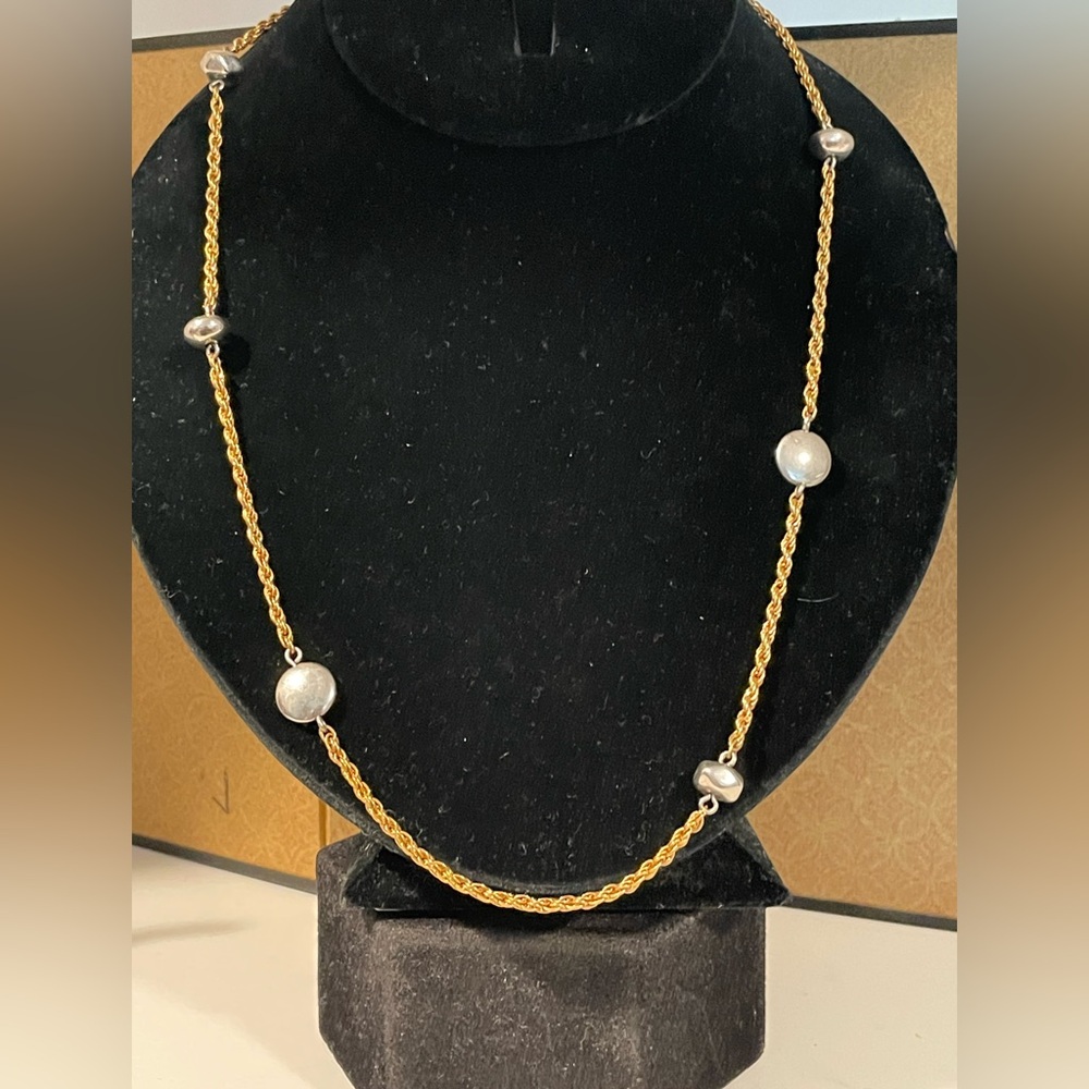 Vintage Monet Gold Chain With Silver Bead Necklace